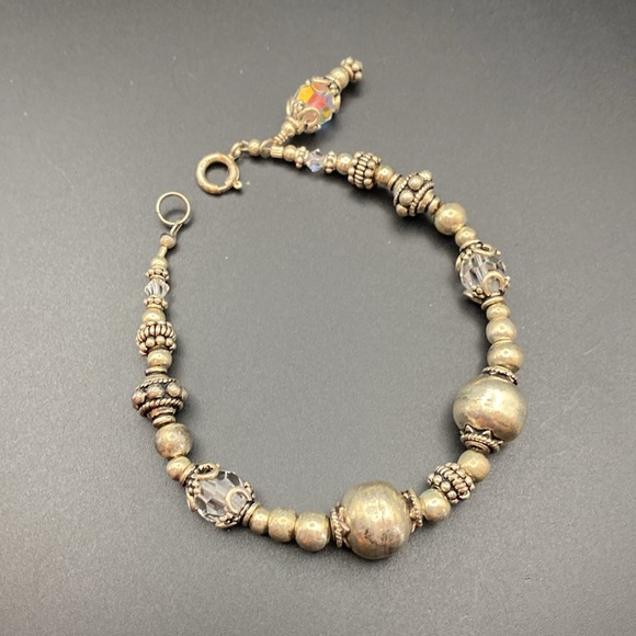 925 Sterling Silver Textured Beaded Bracelet with Intricate Spacers - Picture 6 of 7